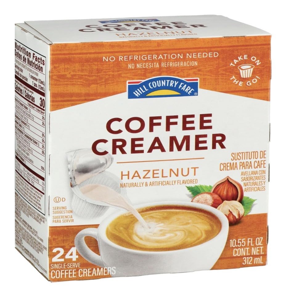 Hill Country Fare Single Serve Creamer Cups - 24 count - 2 boxes - No refrigeration needed (Hazelnut)