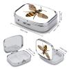Bee Pill Box 2 Compartment Square Metal Pill Organizer Portable Mini Travel Medicine Case with Mirror Cute Medicine Container Holder for Pocket Purse view 2