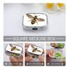 Bee Pill Box 2 Compartment Square Metal Pill Organizer Portable Mini Travel Medicine Case with Mirror Cute Medicine Container Holder for Pocket Purse view 3