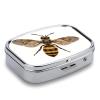 Bee Pill Box 2 Compartment Square Metal Pill Organizer Portable Mini Travel Medicine Case with Mirror Cute Medicine Container Holder for Pocket Purse view 4