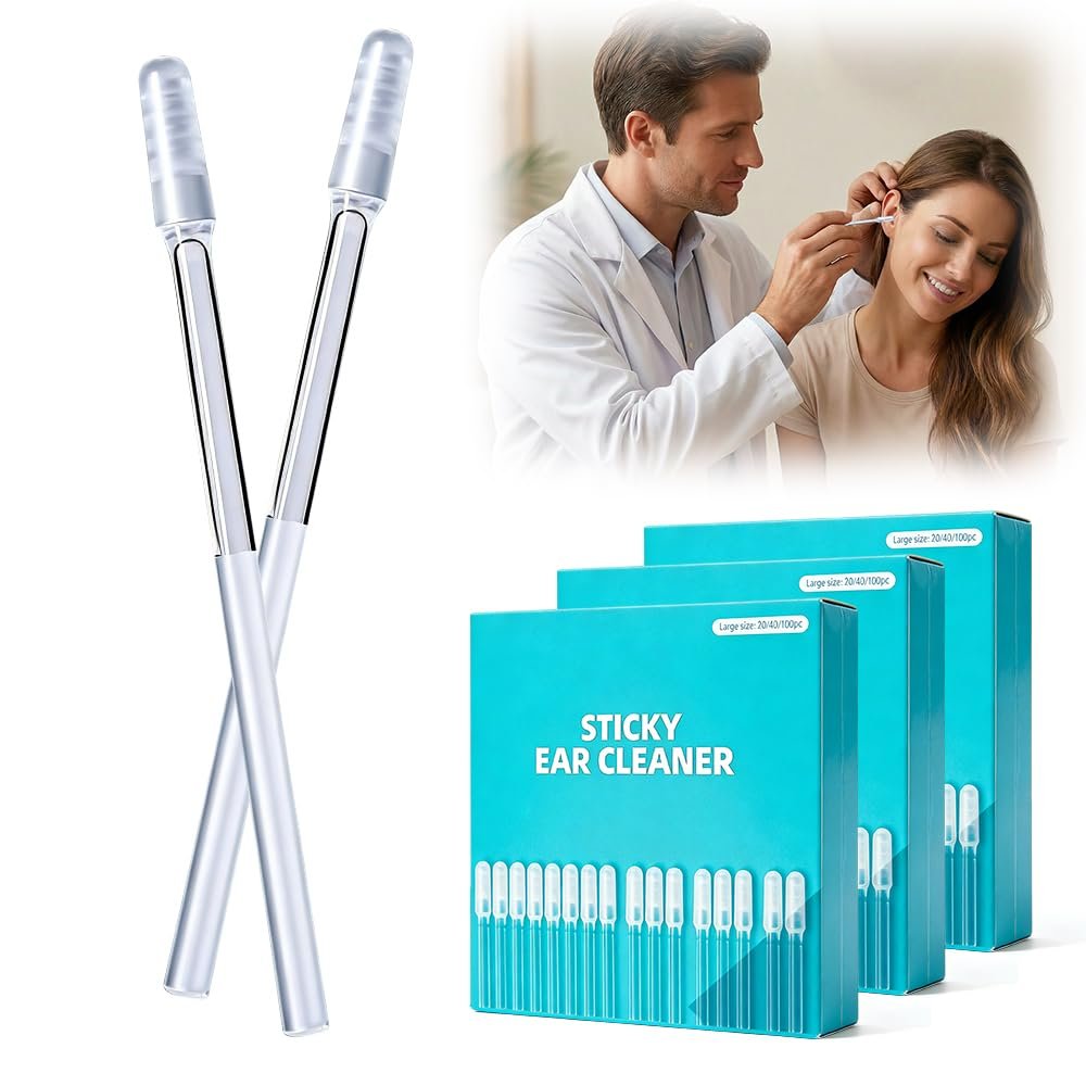 Adhesive Ear Wax Removal Sticks 60pcs, Reusable Soft Head Ear Cleaning Swabs, Safe Sticky Ear Tools for Adults & Children (60pcs)