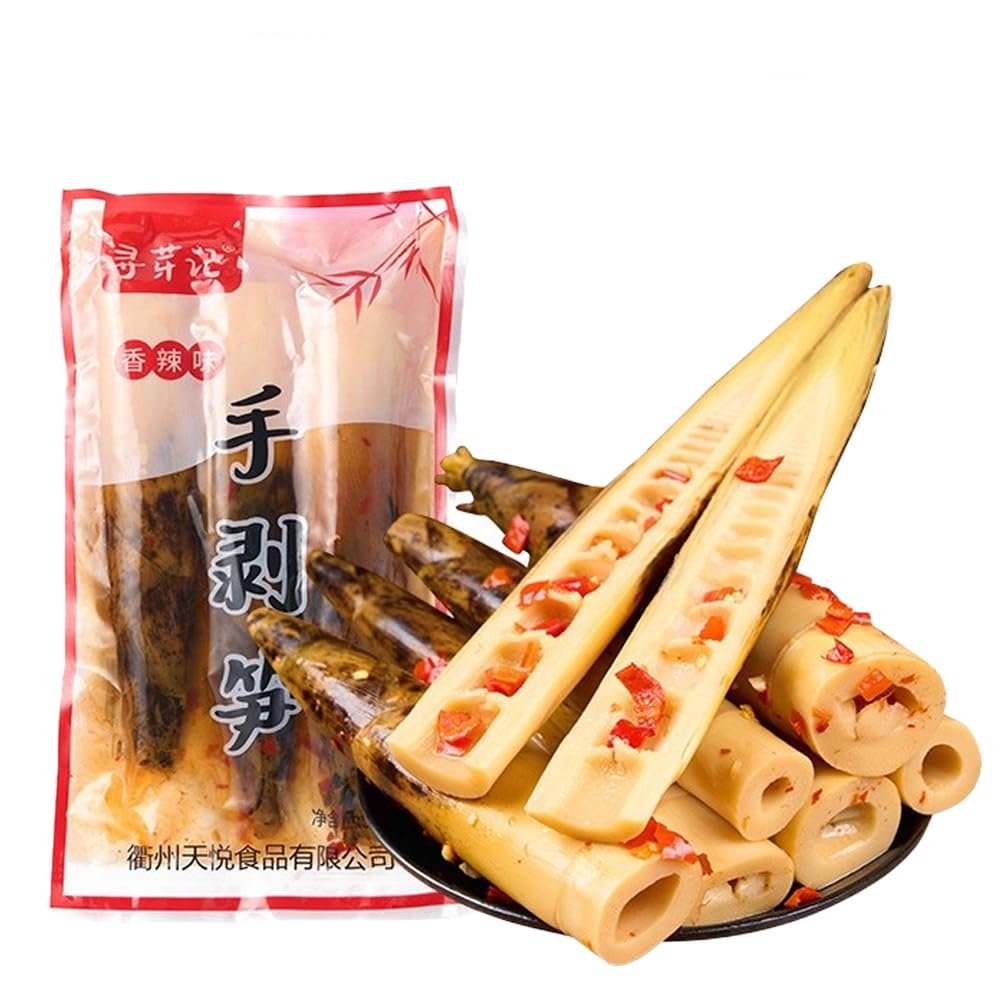 17.6OZ Fresh Hand Peeled Bamboo Shoots,Bamboo Shoots To Eat,Instant Spicy Chinese Snacks,Aged Soup with Pickled Peppers and Tender Vegetables,Spicy Strips