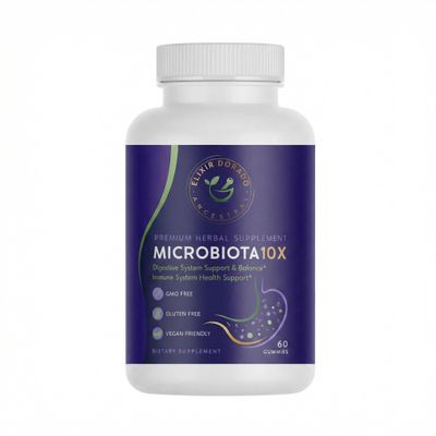 Elixir Dorado Microbiota 10X - Premium Digestive Support Gummies with Wormwood, Black Walnut, PAU D'Arco & 100 Million CFU Probiotics - Vegan, Gluten Free, 60 Gummies