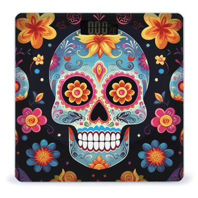 Sugar Skulls Digital Bathroom Scale for Body Weight Accurate Weighing Scale Digital Scale Fashion Weight Scale High Precision Smart Scale with Ultra-Wide Platform Large LCD Display