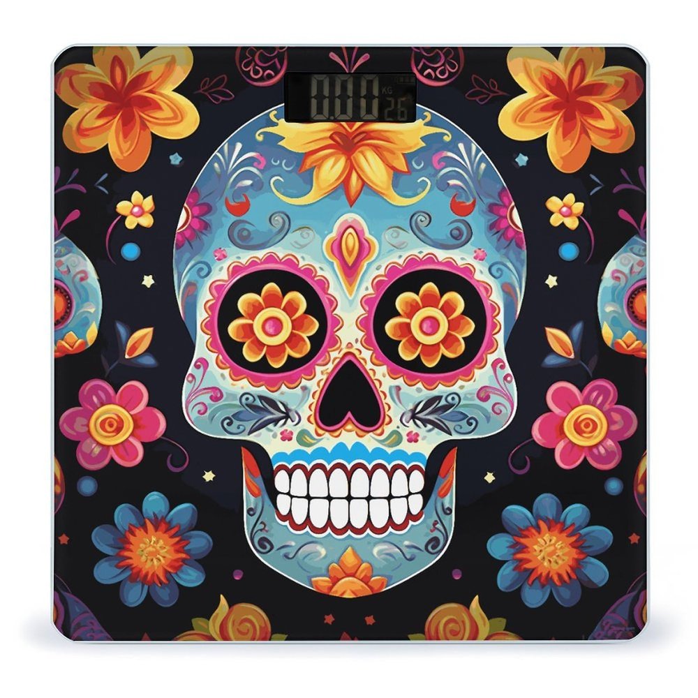 Sugar Skulls Digital Bathroom Scale for Body Weight Accurate Weighing Scale Digital Scale Fashion Weight Scale High Precision Smart Scale with Ultra-Wide Platform Large LCD Display