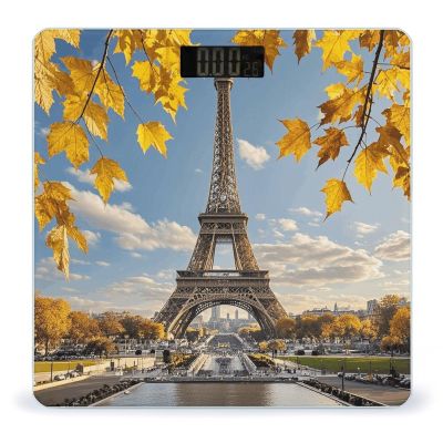 Paris Eiffel Tower with Autumn Leaves Digital Bathroom Scale for Body Weight Accurate Weighing Scale Digital Scale Fashion Weight Scale High Precision Smart Scale with Ultra-Wide Platform Large LCD Di