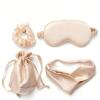 5 Pcs Set Artificial Silk Sleep Masks Hair Scrunchies Headband and Pouches Soft Eye Mask Cover Stain Blackout Blindfold for Sleeping Wedding Bridesmaid Gifts Beige, Birthday Gift for Mom view 1