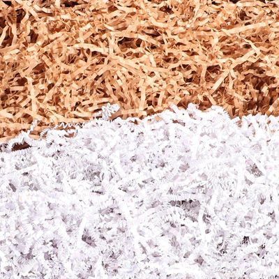 COOPHYA 2 Packs Crinkle Cut Shredded Paper Box Filler Wrap Crinkle Paper Filler for Packaging and Shipping Decorative Filling in White and Light Brown Shades for Party Favor and Boxes