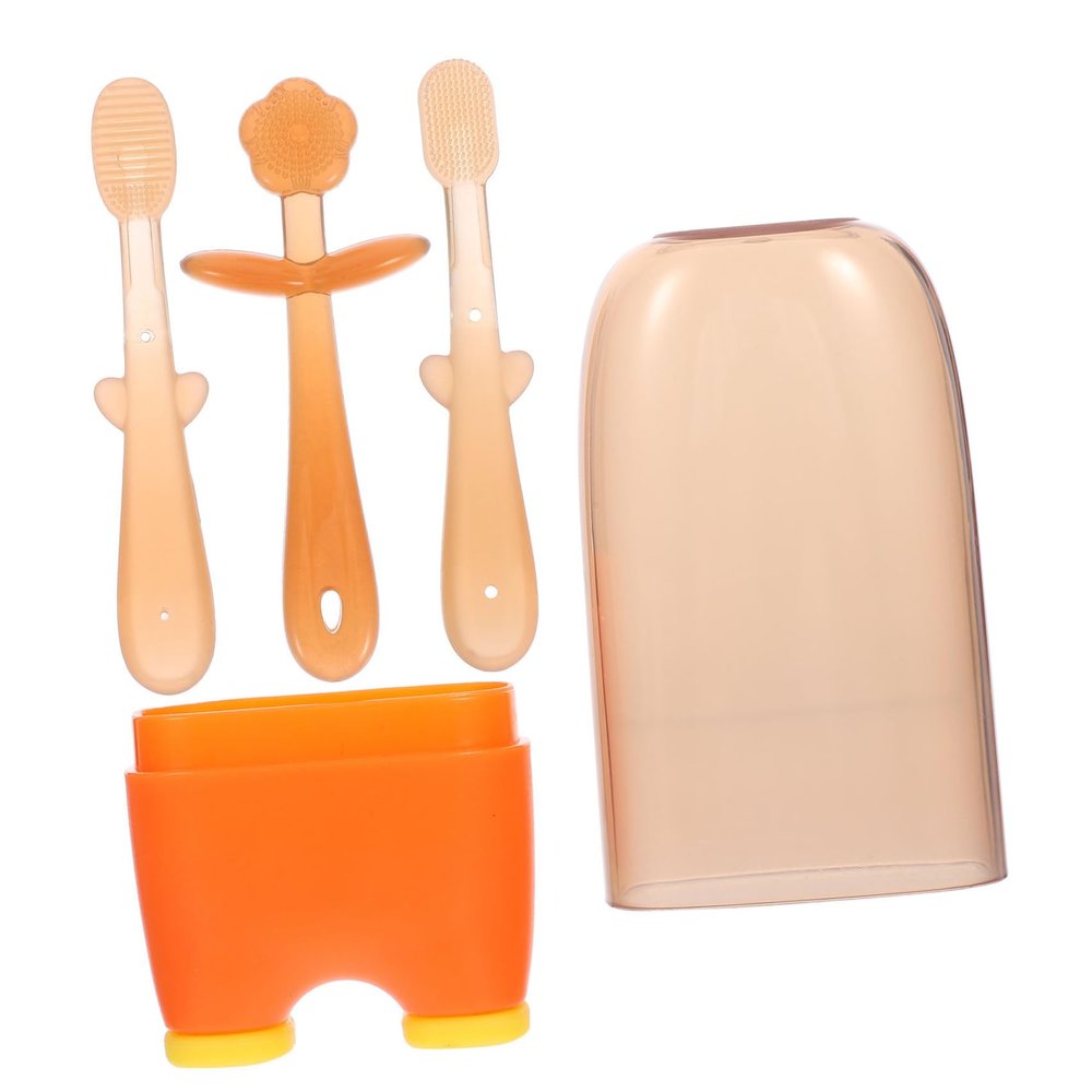 CHILDWEET Silicone Toothbrush and Tongue Cleaner 3pcs Soft Bristles Oral Care Newborn Mouth Cleaner for Hygiene