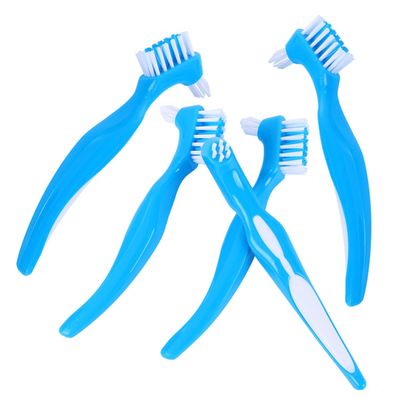 LALADEFIEE 5pcs Dual Heads Denture Toothbrushes Blue Denture Cleaning Brush Set Comfortable False Teeth Care Home Oral Hygiene