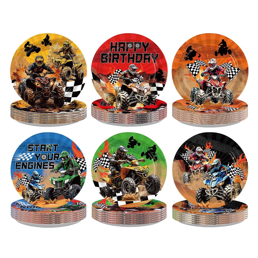 60Pcs Dirt Bike Birthday Paper Plates 7" Motocross Heavy Duty Paper Plates