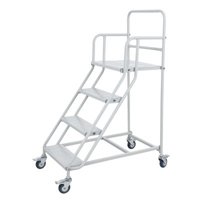 4-Step Rolling Step Stool 880lbs, Heavy-Duty Folding Climbing Ladder with Lockable Wheels & Anti-Slip Steps, Cold Rolled Steel Mobile Stair for Home, Warehouse & Retail Grey