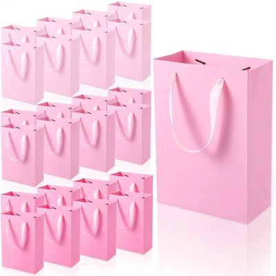 Kolldenn 24 Pcs Gradient Pink Gift Bag with Handle Reusable Party Favor Bag