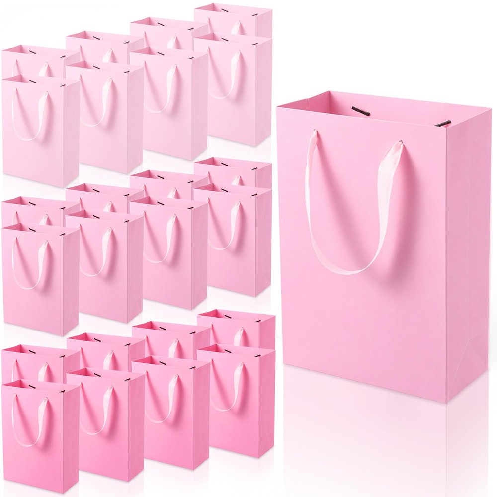Kolldenn 24 Pcs Gradient Pink Gift Bag with Handle Reusable Party Favor Bag