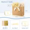 Ethhqu 3 Pack Brown Gift Bags with Handles, 12.6x10x4 Inch Medium Gift Bags with Tissue Paper & Cards for Weddings Father's Day Bridal Shower Birthday Party Anniversary Thanksgiving (Kraft, Gold) view 2