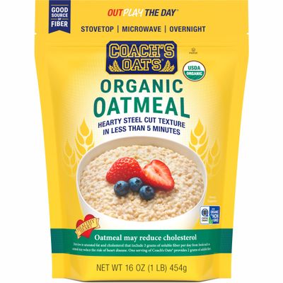 COACH'S OATS Organic Whole Grain Oatmeal 1 lbs | Cracked n Toasted | Quick-Cooking, Steel Cut Texture | Heart-Healthy, Delicious Breakfast | Microwavable, Stovetop, Overnight Oatmeal