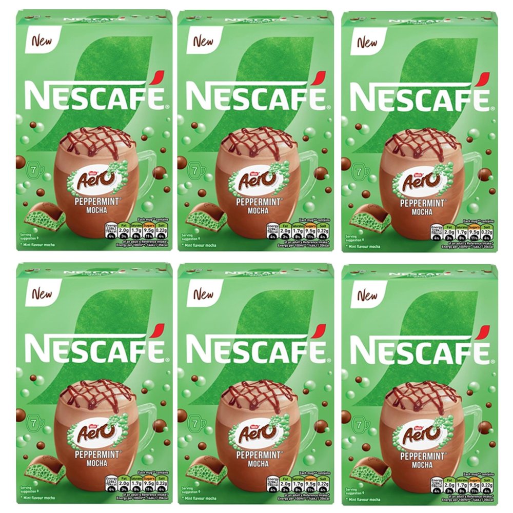 NESCAF Aero Peppermint Mocha Instant Coffee Sachets x7 (Pack of 6, Total 42 Sachets) Chocolate & Mint Flavoured Frothy Coffee Inspired by Aero Peppermint