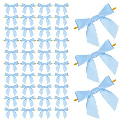 VILLFUL 100pcs Small Polyester Ribbon Bows with Twist Ties, Mini Fabric Wrap Bows for Party Decorations, Wedding Favors, Treat Bag Sealing, DIY Craft Supplies