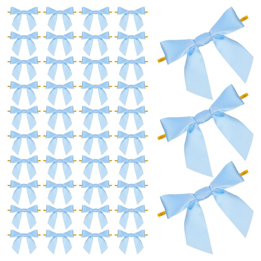 VILLFUL 100pcs Small Polyester Ribbon Bows with Twist Ties, Mini Fabric Wrap Bows for Party Decorations, Wedding Favors, Treat Bag Sealing, DIY Craft Supplies