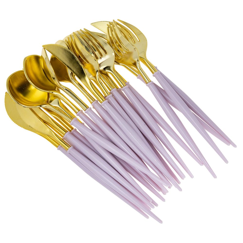 Purple Disposable Party Cutlery Set, 24pcs Plastic Dessert Utensils