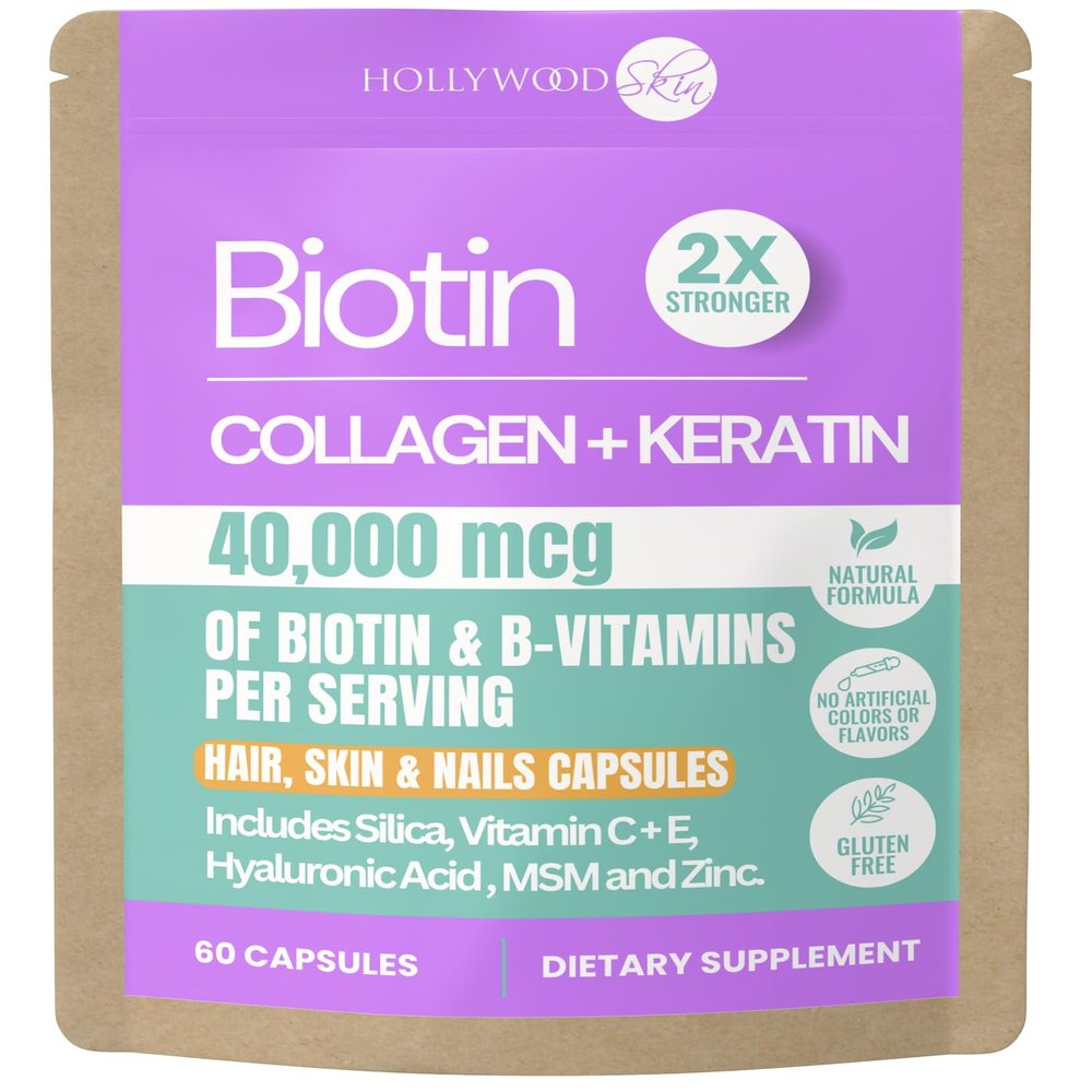 2X Stronger Hair Growth & Nail Strength Capsules 10,000 mcg Biotin, 620 mg Collagen & 100mg Keratin Thicker, Fuller Hair, Stronger Nails, Radiant Skin Clinically Proven in 30 Days 60 Capsules