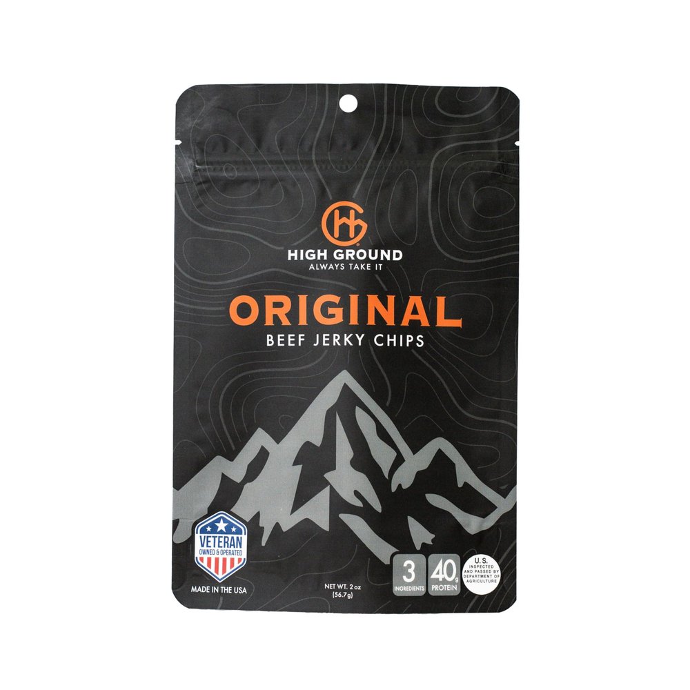 HIGH GROUND Beef Chips (1 Bag) Crunchy Crispy Beef Crisps, High Protein Carnivore Snacks, 40g Protein, 3 Ingredients, No Sugar Added, No Nitrates or Nitrites, Veteran Owned, 2 oz - Original