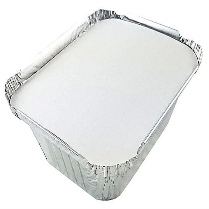 Nicole Fantini Disposable Aluminum Oblong Pans 5 LB with Board Lids | Heavy Duty Foil Baking Trays for Oven Freezer Meal Prep Catering Storage | 100 Count