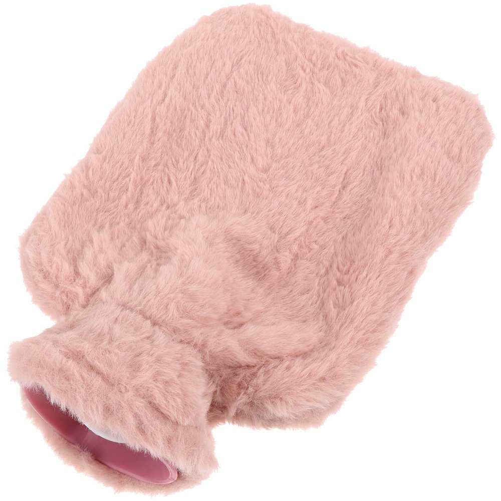 VILLCASE Plush PVC Hot Water Bottle with Cover 1000ml Reusable Hand Warmer Pouch Soft Pink Faux Rabbit Plush Belly Warmer for Home Office Relief