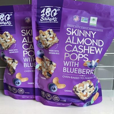 Snacks Skinny Almond Cashew Pops with Blueberries, Oven-Baked, Brown Rice, Non-GMO, Low Sodium, 15 oz, 2 Pack180 Snacks Almond Cashew Pops With Blueberries, a 15 oz bagged snack. 2pack