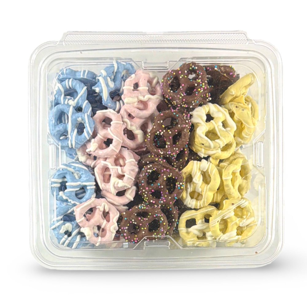 Carlottas Bakery Mini Coated Pretzels Assorted Flavors, 1 lb Tray Milk Chocolate, Lemon, Blueberry & Strawberry Variety Pack