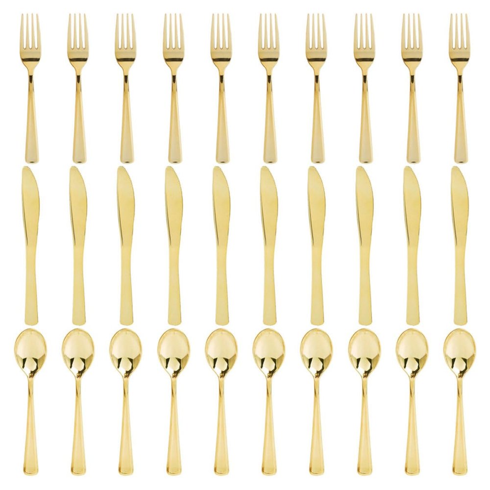 Operitacx Disposable Plastic Cutlery Set 30pcs Fork Spoon Blade Party Dessert Tableware Portable Serving Cutlery Kit