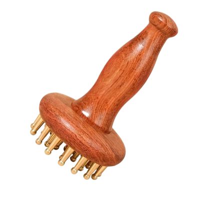 ABCISI 29Teeth Copper Head Massage Comb for Body and Scalp: Wooden Handle Meridian Point Massager Brush for Legs, Arms, Neck, Shoulder