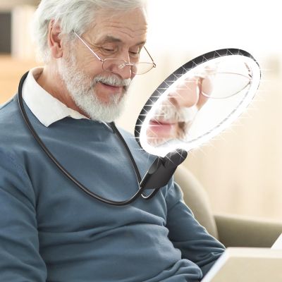 10X Neck Magnifying Glass with Light for Reading with Real Glass Lens, Hands Free Magnifying Glass with Light for Close Work, Flexible Gooseneck Large Magnifier for Cross-Stitching Sewing for Seniors