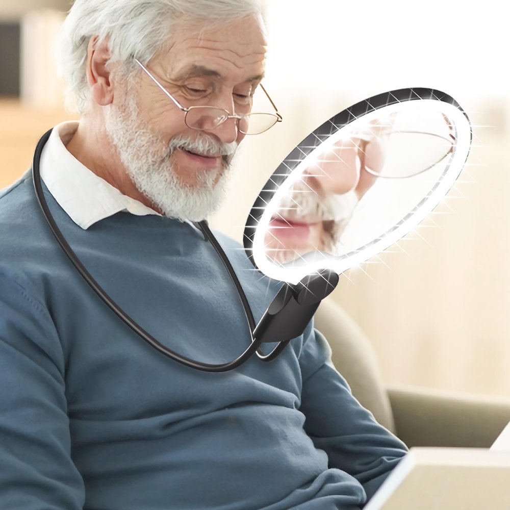 10X Neck Magnifying Glass with Light for Reading with Real Glass Lens, Hands Free Magnifying Glass with Light for Close Work, Flexible Gooseneck Large Magnifier for Cross-Stitching Sewing for Seniors