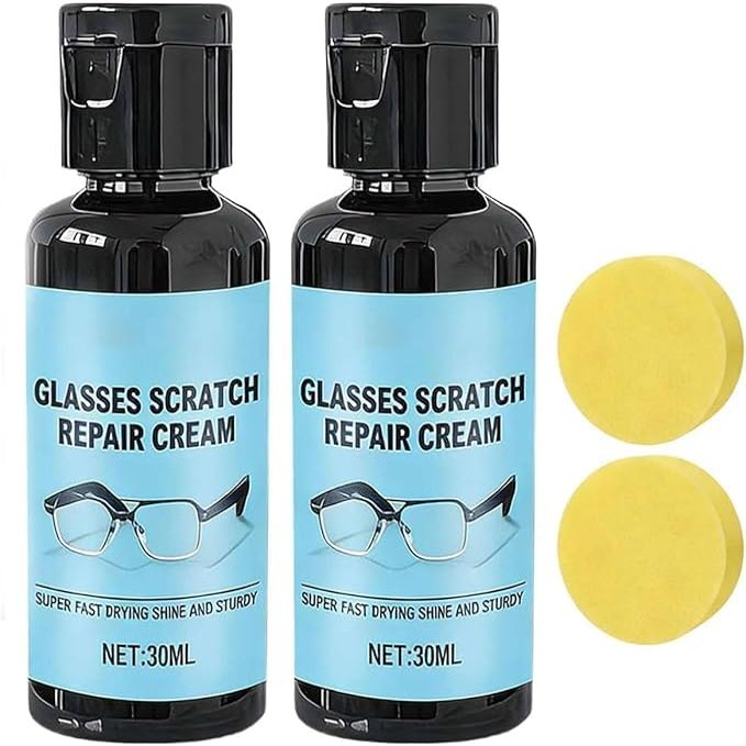2026 Upgraded Eyeglass Scratch Remover, Phone Screen Repair, Lens Polishing Cream with Professional Buffing Sponge, Eyeglass Cleaner Spray, Nano Glass Design Restorer for Screen Watch Daily (2pcs)