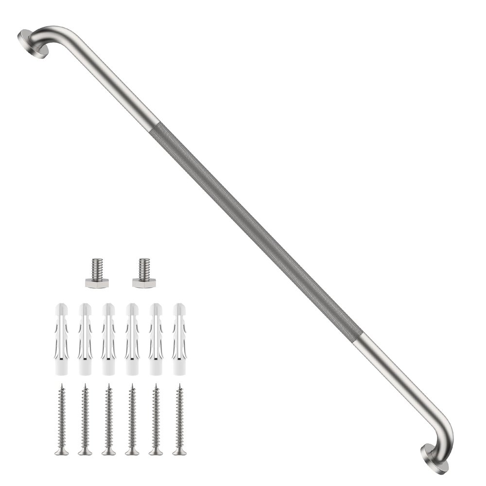 Anti-Slip Shower Grab Bar 48 Inch, ZUXET Brushed Nickel Extra Long Handicap Grab Bar w/Knurled Grip, Stainless Steel Bathroom Handrail for Toilet Shower Bathtub, Safety Support Bar for Seniors Elderly