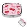 Square Round Pill Case Cherry Pink Bow with Red Lips Pill Box Daily 2 Compartment Travel Pill Container for Pocket Purse Portable Medicine Cod Liver Oil Storage Box 2 Times a Day Pill Organizer view 2