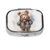 Square Round Pill Case Bear with Scarf Pill Box Daily 2 Compartment Travel Pill Container for Pocket Purse Portable Medicine Cod Liver Oil Storage Box 2 Times a Day Pill Organizer view 1