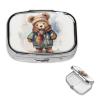 Square Round Pill Case Bear with Scarf Pill Box Daily 2 Compartment Travel Pill Container for Pocket Purse Portable Medicine Cod Liver Oil Storage Box 2 Times a Day Pill Organizer view 2