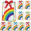 Aliceset 12 Pcs Rainbow Party Clear Gifts Goodie Bags with Handles Rainbow Theme Favor Bags with Ribbon Colorful Wrapping for Birthday Baby Shower Candy Snack Treat Wrapping Supplies, 10x7x3.15'' view 1