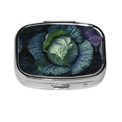 Square Round Pill Case Bright Cabbage Pill Box Daily 2 Compartment Travel Pill Container for Pocket Purse Portable Medicine Cod Liver Oil Storage Box 2 Times a Day Pill Organizer