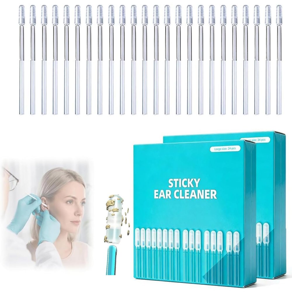2026 New Reusable Sticky Ear Cleaner with Soft Rubber Head,Upgrade Enhanced Sticky Ear Cleaning Stick,Universal Gentle Adult Spiral Ear Wax Remover Tool with Dust Cover Packaging. (#48PCS)
