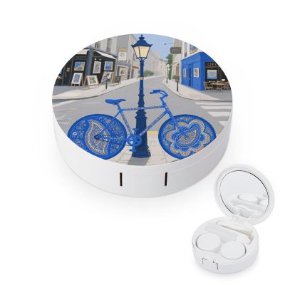 VstaDank Blue Paisley Contact Lens Case with Cleaner Washer Cute Contact Lens Soak Storage Holder Container with Mirror Mini Portable Contact Lens Box Set for Travel Outdoor Use