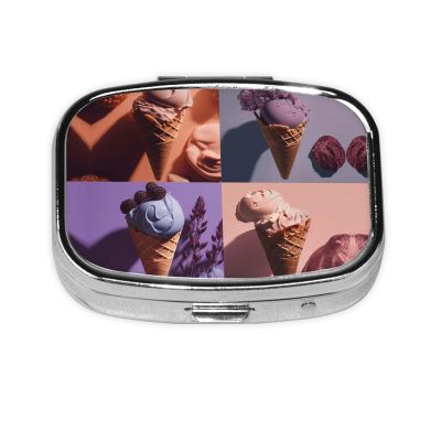 Square Round Pill Case Four Ice Creams Pill Box Daily 2 Compartment Travel Pill Container for Pocket Purse Portable Medicine Cod Liver Oil Storage Box 2 Times a Day Pill Organizer