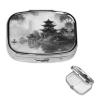 Square Round Pill Case Temple Near Water Pill Box Daily 2 Compartment Travel Pill Container for Pocket Purse Portable Medicine Cod Liver Oil Storage Box 2 Times a Day Pill Organizer view 2