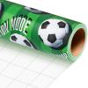 Merture Green Striped Soccer Wrapping Paper Roll - 17 In X 16.4 Ft(23.3 sqft) - Boys Wrapping Paper for Birthday, GameDay Party with Soccer Ball, Champion Mode Sport Style view 2