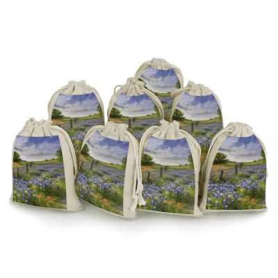 8 Pack Texas Bluebonnets Scenery Muslin Bags 5x7 Inch Cotton Linen Drawstring Pouches for Gifts Jewelry Wedding Favors Party Reusable Cloth Storage Sacks with Double Strings for Jewelry DIY Crafts
