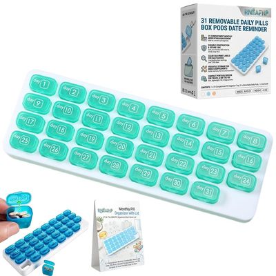 Monthly Pill Organizer with Lid 31 Removable Daily Pills Box Pods Date Reminder One Month 1 Time a Day Travel Portable Large Medicine Case Easy-Open for Vitamins Medications Supplement Fish Oil(#1)