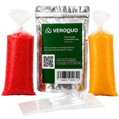 100-Count Large Ice Pop Bags 8x26 cm - Disposable Popsicle Bags for Freezer, Bolsitas para Bolis de Hielo