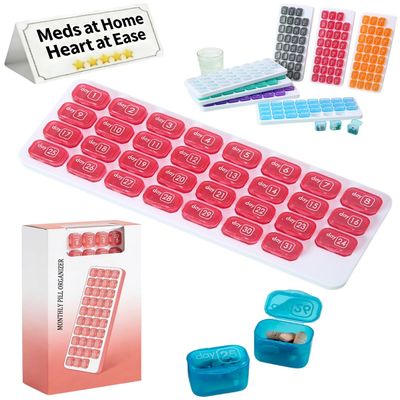 Monthly Pill Organizer with Lid Arthritis-Friendly Easy-Open Lids 31 Removable Daily Pill Pods Date Reminder Travel Case for Vitamins Medications 1 Time a Day Dispenser Sorter Box Individual(A05)